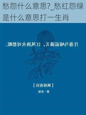 愁怨什么意思?_愁红怨绿是什么意思打一生肖